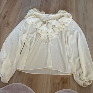 Wayf Cream Ruffle Neck Blouse